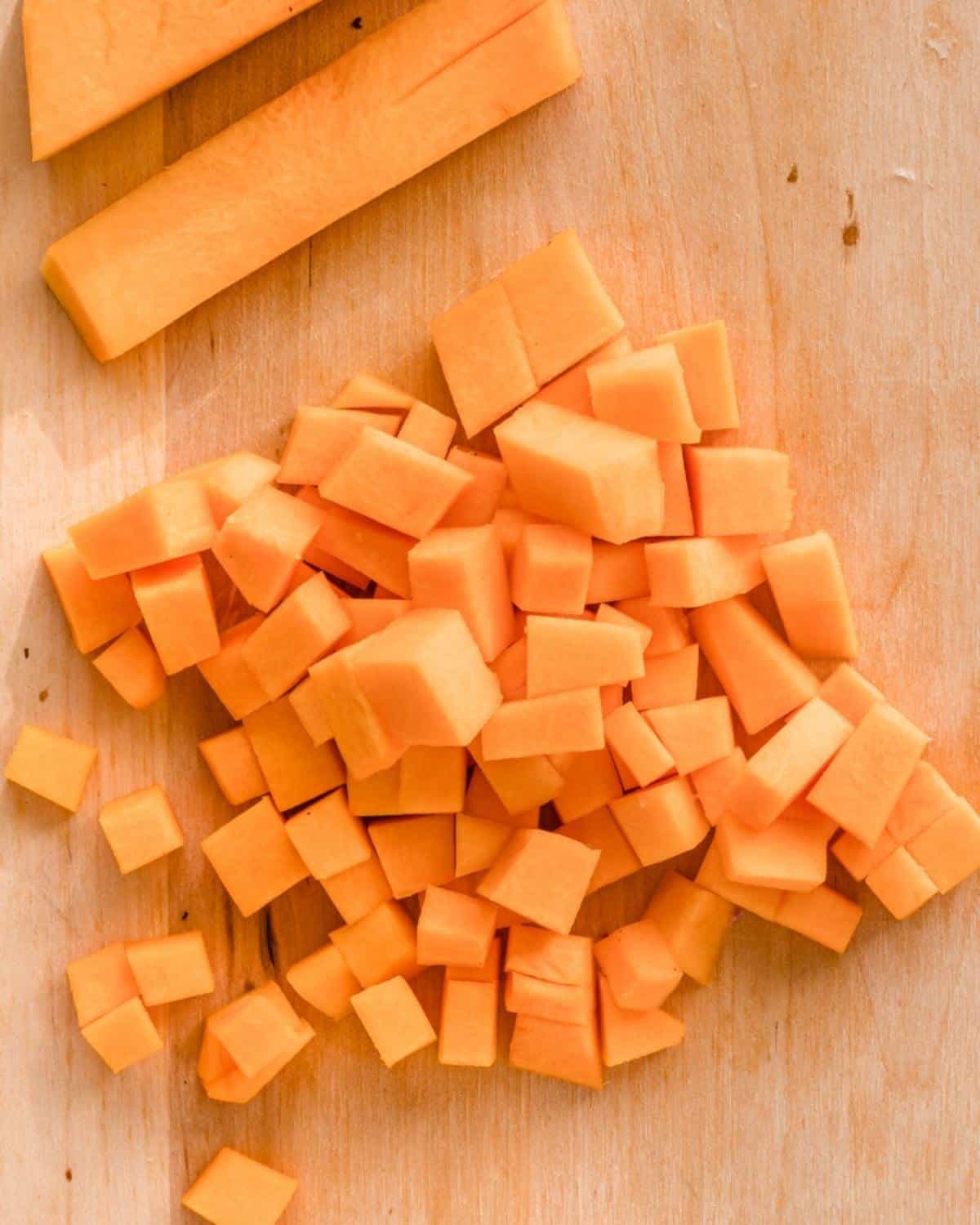 Process 1 Pumpkin & Mushrooms Pasta - Pumpkin chopped into cubes