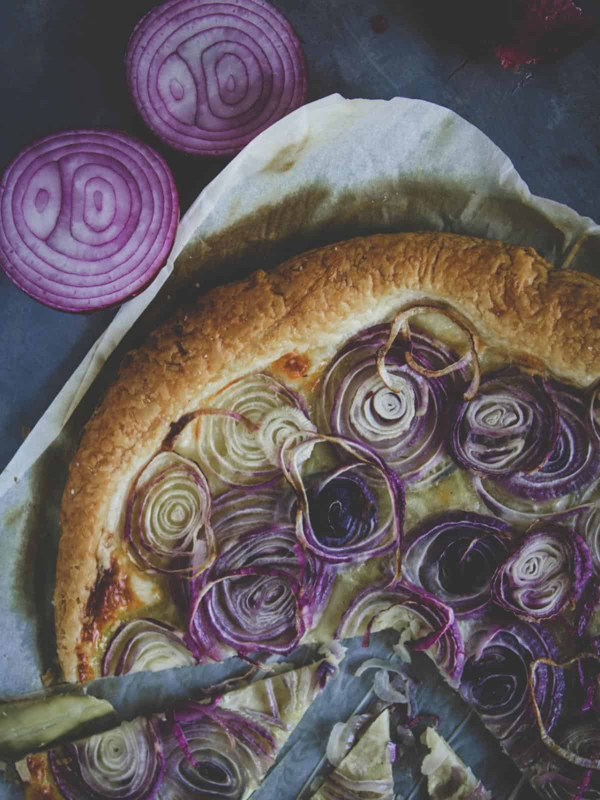onion tart- sliced onionon side